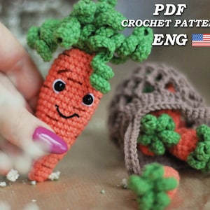Amigurumi carrot crochet pattern, String Bag with Carrot Crochet Pattern PDF Eng, crochet food pattern. Easter carrot crochet pattern