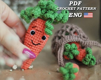 Amigurumi carrot crochet pattern, String Bag with Carrot Crochet Pattern PDF Eng, crochet food pattern. Easter carrot crochet pattern