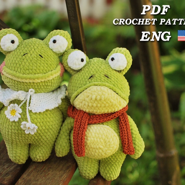 Amigurumi Frog Crochet Pattern PDF in Eng, Easy Pattern Crochet plush Frog, stuffed crochet frog toy pattern, crochet animal pattern digital