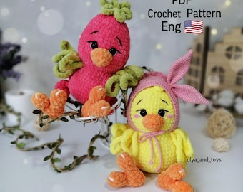 Crochet chick Pattern cute plush toy PDF in Eng, amigurumi chick, crochet easter bird, knitted bird, funny hen, kind parrots, Happy Easter