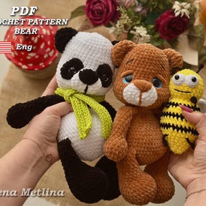 Crochet Bear & Panda Pattern: Amigurumi Teddy, Bee, Scarf (PDF)