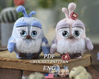 Cute Baby Bird crochet pattern, Blue bird with flexible wings home décor, Amigurumi toy Owl, Tutorial Crochet toy Owl, English PDF Pattern