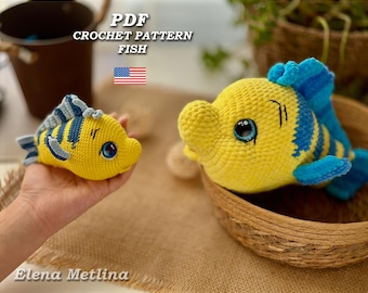 Amigurumi fish crochet patterns, amigurumi Clown fish crochet pattern PDF in Eng, amigurumi ocean Animal Crochet fish Pattern Clownfish