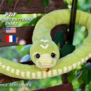Crochet Snake pattern, plush Snake crochet pattern, Amigurumi Snake pattern PDF in Eng/Fr, Crochet long snake, crochet plush snake pillow
