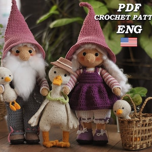 Easter Crochet pattern gnomes and goose, Amigurumi pattern PDF in Eng Set of 3 patterns in one, amigurumi gnomes grandmother and grandfather