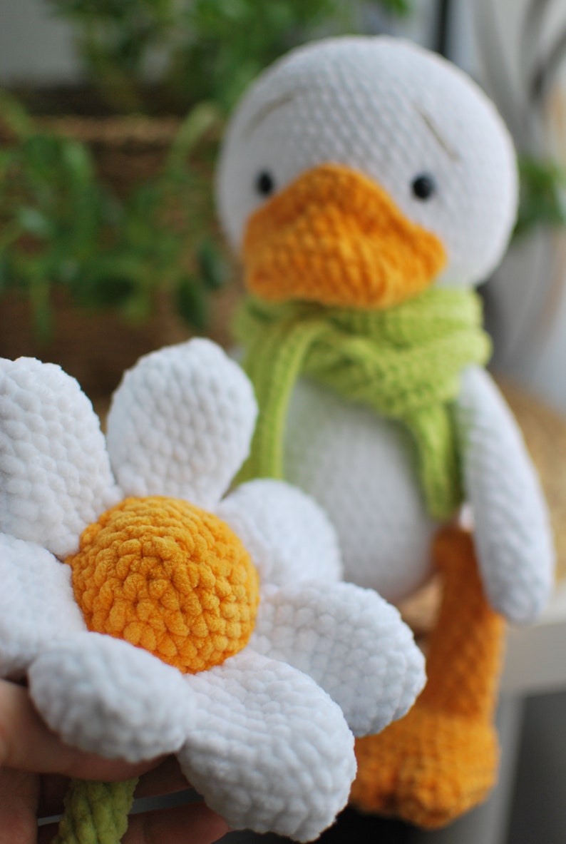 Crochet Goose pattern Amigurumi goose in scarf and with chamomile piush pattern PDF in Eng/Rr Easter Goose crochet toy pattern Crochet duck image 2