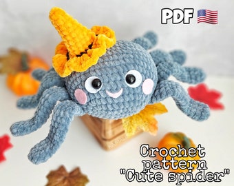 Crochet Pattern Cute Spider, Amigurumi Spider pattern, Amigurumi Halloween Spider Pattern PDF in English Crochet Pattern, Halloween Pattern