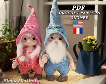 Crochet easter gnome amigurumi toy pattern, crochet gnome Easter decor, Amigurumi easter crochet dolls decorations pattern PDF in Eng/French