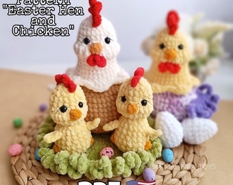 Crochet Easter Pattern Hen and Cute Chicken, Chicken Crochet Pattern PDF in Eng, Easter Crochet Pattern, Amigurumi Plush Hen, Set Pattern