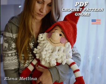 Crochet pattern Christmas  Gnome, amigurumi Christmas crochet holiday big gnome, amigurumi gnome Christmas crochet pattern in Eng, New Year