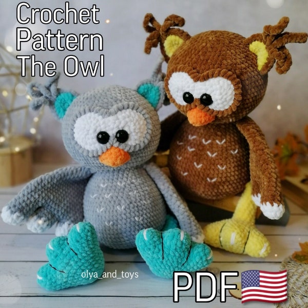 Patrón de crochet lindo Búho PDF en inglés, amigurumi juguete Búho, Tutorial Crochet juguete Búho Halloween, amigurumi DIY crochet pájaro peluche patrón PDF