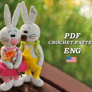 Gehaakt paashaaspatroon, Amigurumi konijntjespatroon PDF in Eng, gehaakt paaspatroon konijn, 2 patronen in één, gehaakt dierenpatroon