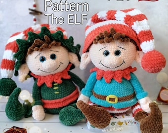 Modèles de crochet gnomes, Tutoriel PDF amigurumi mignon elfe en anglais, modèle de jouet au crochet pour le Nouvel An et Noël, modèle de gnome de Noël