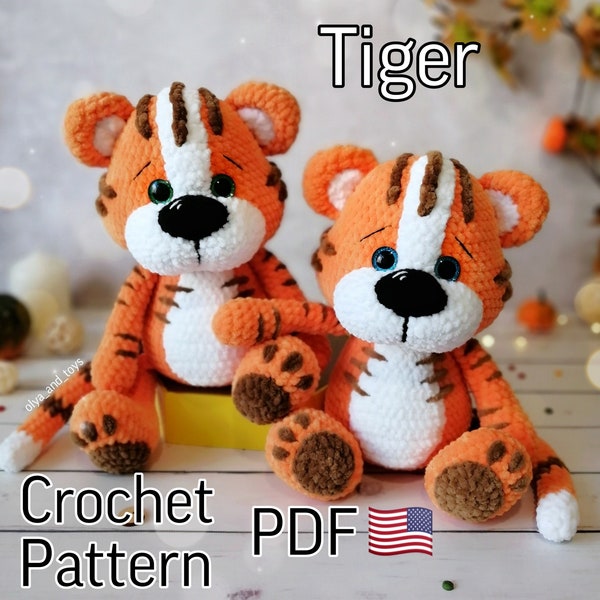 Patron au crochet tigre mignon PDF en anglais, modèle peluche tigre Amigurumi - Modèle numérique au crochet tigre, animaux tigre au crochet, tutoriel bricolage