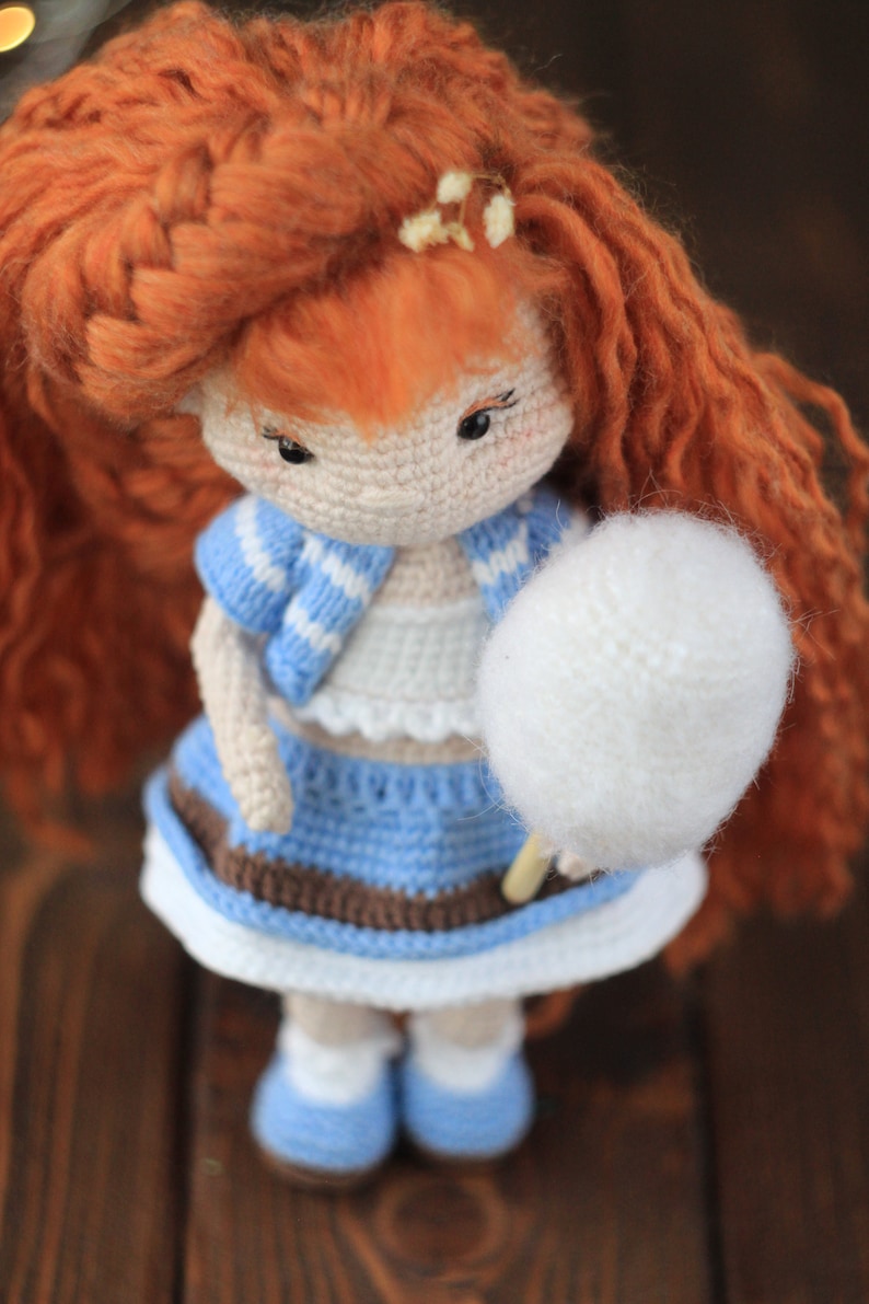 Simpatica bambola Caramelka dai capelli rossi all'uncinetto con vestiti rimovibili, modello per bambola all'uncinetto, tutorial per bambola amigurumi, modello PDF inglese immagine 3