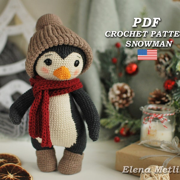 Patrón pingüino navideño a crochet, Patrón pingüino juguetes navideños amigurumi PDF en inglés, Patrón pingüino a crochet, patrón animales juguete a crochet