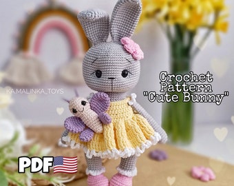 Crochet Bunny Pattern Easter Amigurumi Bunny, Crochet Pattern little Buterfly, Crochet Easter Rabbit, Pattern in ENG