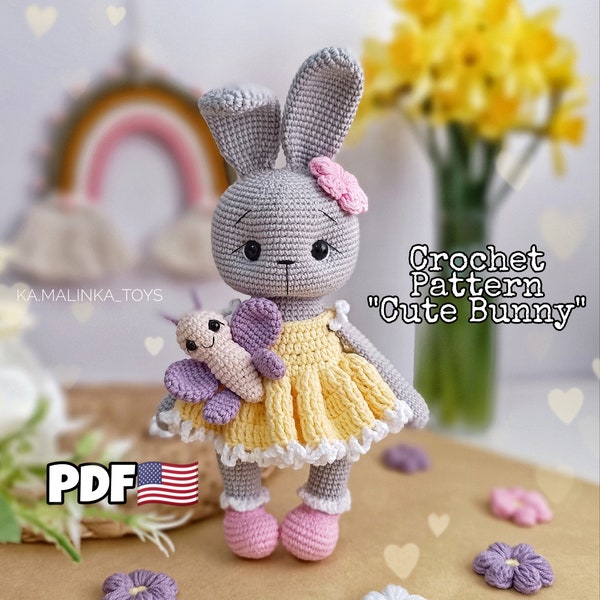 Lapin de Pâques au crochet, motif lapin Amigurumi, petit papillon au crochet, lapin de Pâques au crochet, modèle anglais