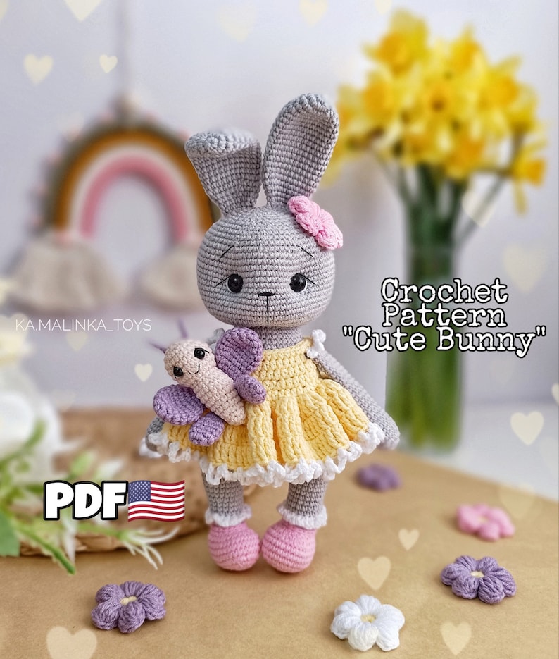 Lapin de Pâques au crochet, motif lapin Amigurumi, petit papillon au crochet, lapin de Pâques au crochet, modèle anglais image 1