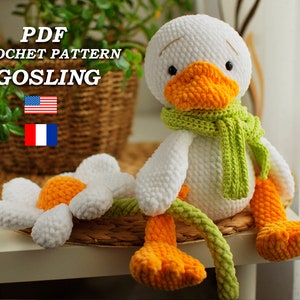 Patron d'oie au crochet, Oie amigurumi en écharpe avec motif piush camomille PDF en anglais/rr. Oie de Pâques, jouet au crochet, canard au crochet