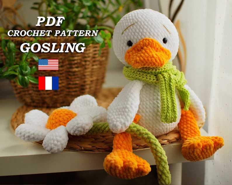 Crochet Goose pattern Amigurumi goose in scarf and with chamomile piush pattern PDF in Eng/Rr Easter Goose crochet toy pattern Crochet duck image 1