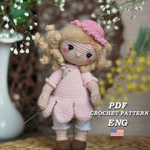Crochet pattern doll PDF in Eng/ Amigurumi pattern crochet doll Rosette/ pattern doll in dress/ little crochet doll/ Amigurumi doll pattern
