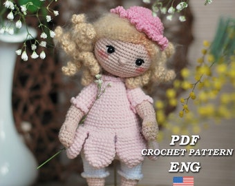 Crochet pattern doll PDF in Eng/ Amigurumi pattern crochet doll Rosette/ pattern doll in dress/ little crochet doll/ Amigurumi doll pattern