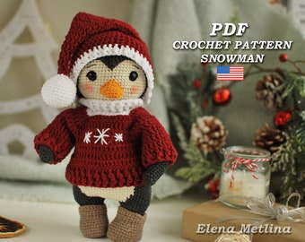 Gehaakt pinguïn kerstpatroon, Amigurumi pinguïn patroon PDF in Eng, Gehaakt kerstpatroon, gehaakt dierenpatroon, amigurumi dieren