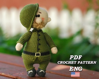 Crochet Doll Soldier Pattern PDF in Eng, amigurumi doll Soldier tutorial, cute little soldier toy for Boy, doll in soldier costume, DIY doll