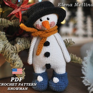 Crochet Snowman Christmas Pattern, Amigurumi Christmas Frosty Snowman, Santa Claus&#39; Little Helper, Crochet Christmas Snowman pattern PDF Eng