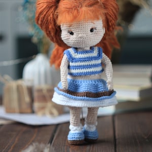 Simpatica bambola Caramelka dai capelli rossi all'uncinetto con vestiti rimovibili, modello per bambola all'uncinetto, tutorial per bambola amigurumi, modello PDF inglese immagine 5