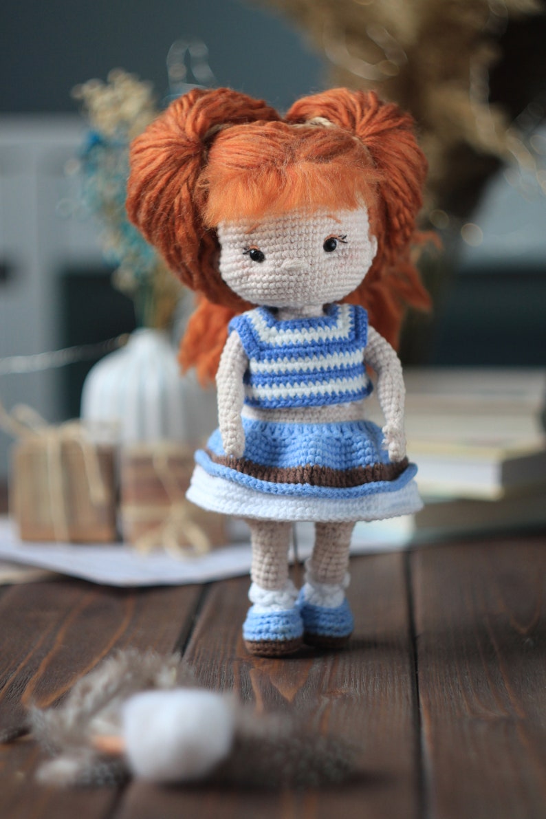 Simpatica bambola Caramelka dai capelli rossi all'uncinetto con vestiti rimovibili, modello per bambola all'uncinetto, tutorial per bambola amigurumi, modello PDF inglese immagine 5