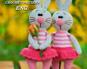 Häkelanleitung Hasenmädchen, Amigurumi Häschen Häkelanleitung PDF in Eng, Osterhasen Häkelanleitung. Einfache Häkelanleitung Tiere Spielzeug Hase