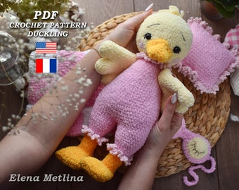 Patroon gehaakte eend in pyjama: amigurumi knuffel (pdf)