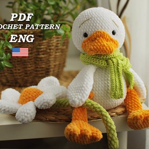 Crochet Goose pattern. Amigurumi goose in a scarf and with chamomile piush pattern PDF in Eng Easter Goose crochet toy pattern Crochet duck