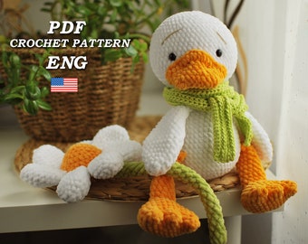 Crochet Goose pattern. Amigurumi goose in a scarf and with chamomile piush pattern PDF in Eng Easter Goose crochet toy pattern Crochet duck