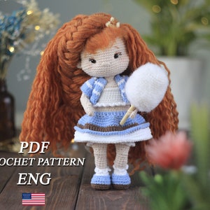 Cute crochet red-haired Caramelka the doll with removable clothes, Doll crochet pattern, Doll amigurumi tutorial, English PDF Pattern 画像 1