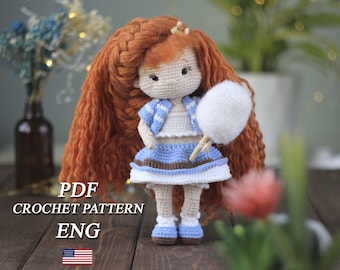 Süße rothaarige Caramelka die Puppe mit abnehmbarer Kleidung, Puppe Häkelanleitung, Puppen Amigurumi Anleitung, Englisch PDF Anleitung