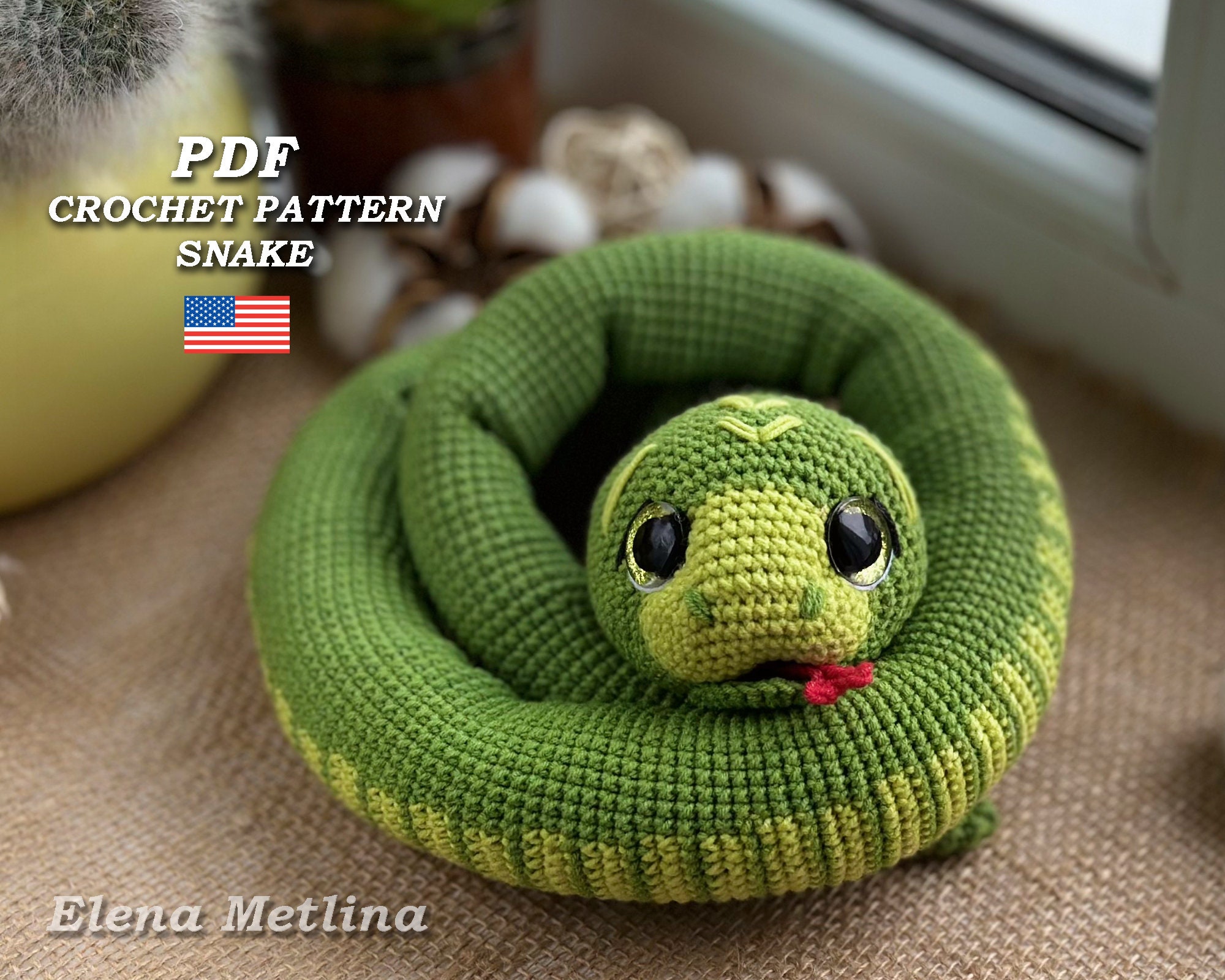 Crochet snake pattern, amigurumi snake pattern PDF in English, Crochet Animal Pattern Amigurumi, Stuffed animal pattern, DIY crochet toys