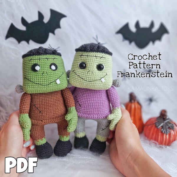 Halloween Crochet Pattern, Amigurumi Monster Frankenstein, English Crochet Pattern Frankenstein