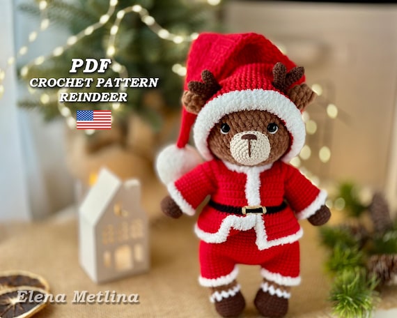 サンタ衣装のクリスマストナカイの編み図（編みぐるみ）（PDF） - Etsy