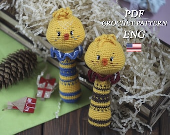 Modèle au crochet mignon petit poussin bébé hochet taille 6,69″, jouet au crochet modèle de hochet PDF Eng, modèle de poussin au crochet facile, animal en peluche bricolage