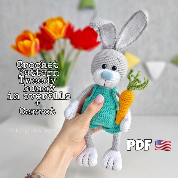 Crochet Pattern  Bunny in overalls, Crochet Bunny Pattern in Eng, Amigurumi Bunny, Crochet Pattern Rabbit, crochet animals pattern easter