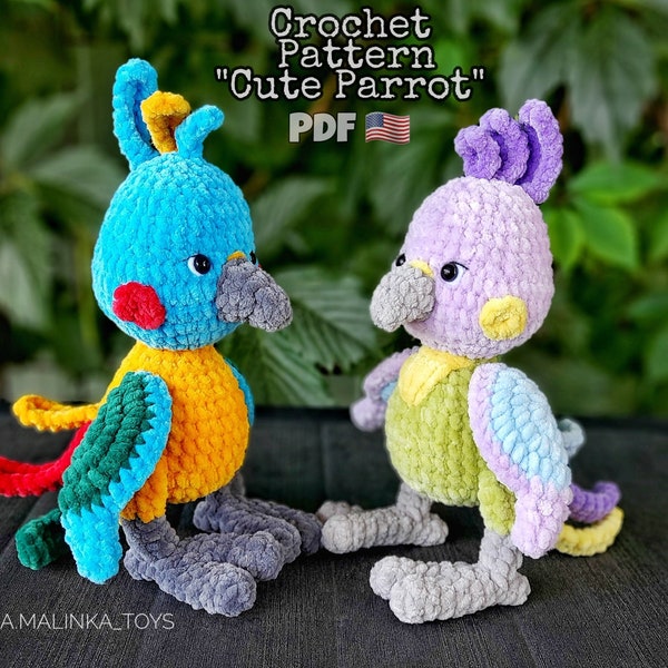 Häkelanleitung Süßer Papagei, Amigurumi Papagei Häkelanleitung PDF in Englisch, Häkelanleitung Vogel, Amigurumi Vogel Papagei Anleitung