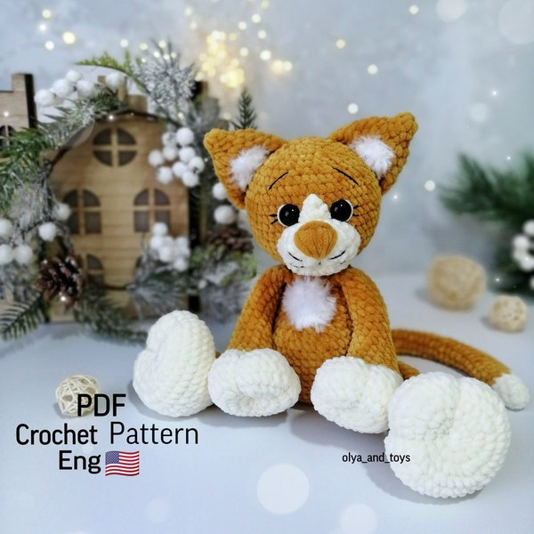Crochet pattern cat, amigurumi cat pattern, kind kitten crochet pattern PDF in Eng, amigurumi kitten, Christmas crochet plush cat toys