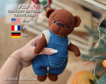 Crochet Teddy Bear Pattern: Amigurumi Bear in Overalls (PDF Tutorial)