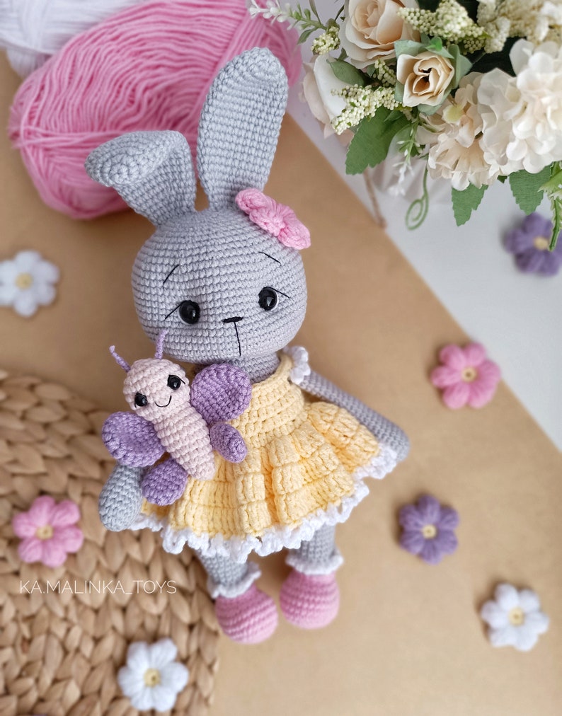 Lapin de Pâques au crochet, motif lapin Amigurumi, petit papillon au crochet, lapin de Pâques au crochet, modèle anglais image 4