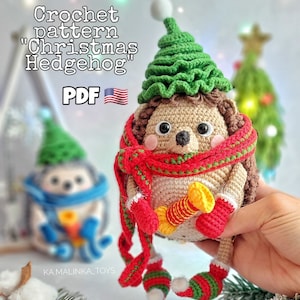 Crochet Pattern Christmas Hedgehog, Amigurumi Cute Hedgehog pattern PDF in ENG, Crochet Pattern Hedgehog, Christmas Pattern Hedgehog animal