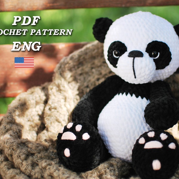 Crochet panda pattern, amigurumi panda pattern PDF in Eng, cute bear panda amigurumi pattern, tutorial stuffed amigurumi zoo crochet to