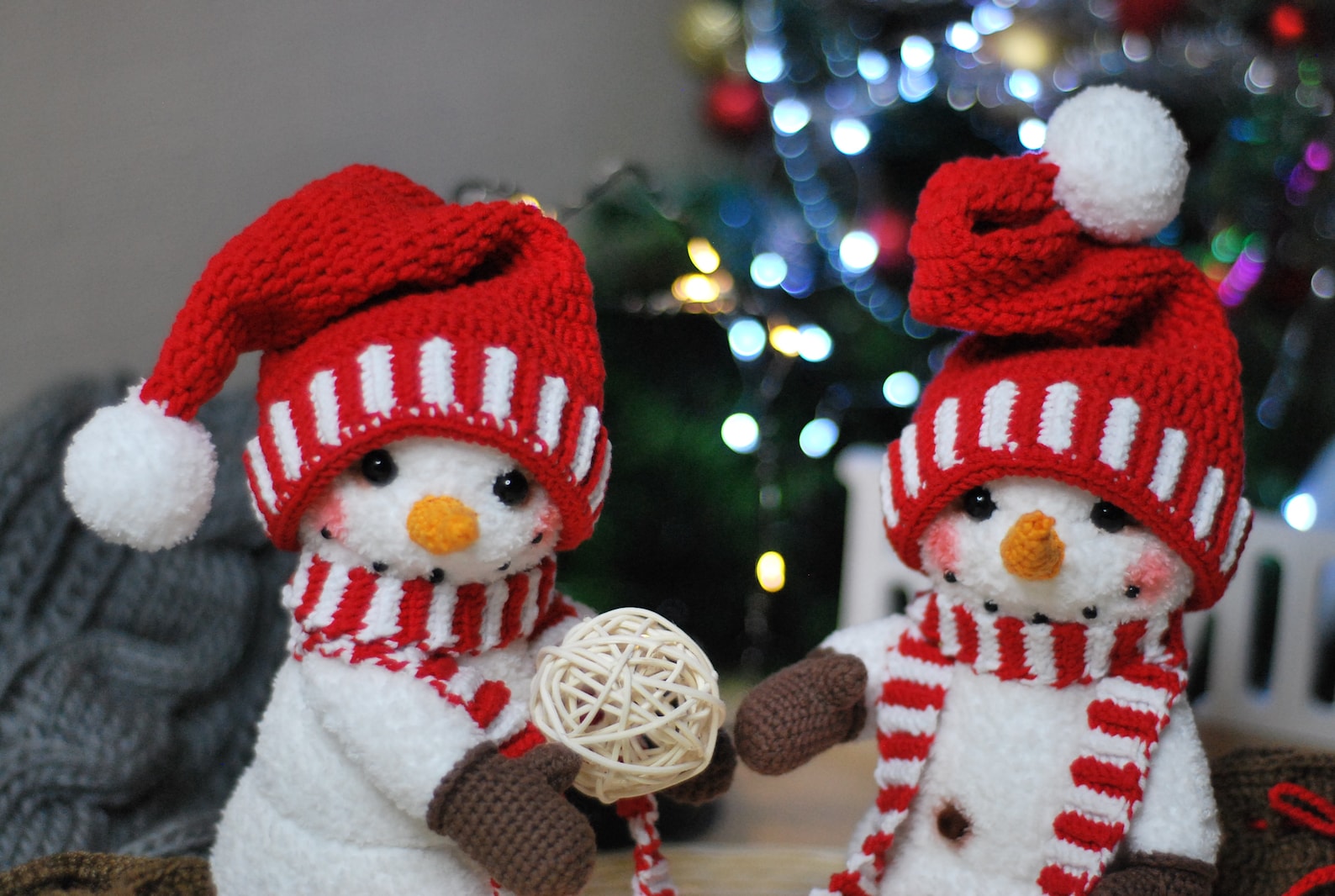 Crochet Cute Snowman Toy and Rattle Toy Set 2pc main image 1